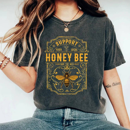 Honeybee Graphic Washed crewneck short sleeve T-shirt
