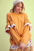 Easel ST100201 CAMEL LONGSLEEVE RUFFLE DETAILING TERRY SWEATSHIRT