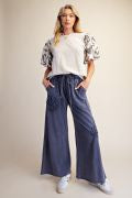 EASEL EB41673 BLUEBERRY CROCHET PATCH WASHED TERRY PANTS