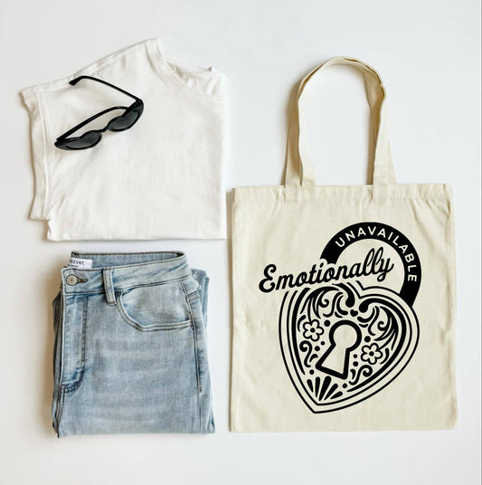 Emotionally Unavailable Tote Bag, Shoulder Bag, Book Bag