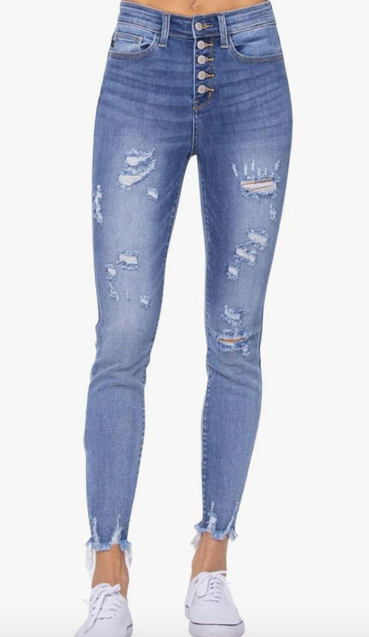 JB 82263 HI-RISE SKINNY DESTROYED BUTTONFLY