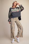 EASEL ET30135 ASH NAVY PRINT MIX WASHED TERRY PULLOVER