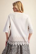 EASEL ET19137 ECRU WASHED LACE BOTTOM BOXY KNIT TOP