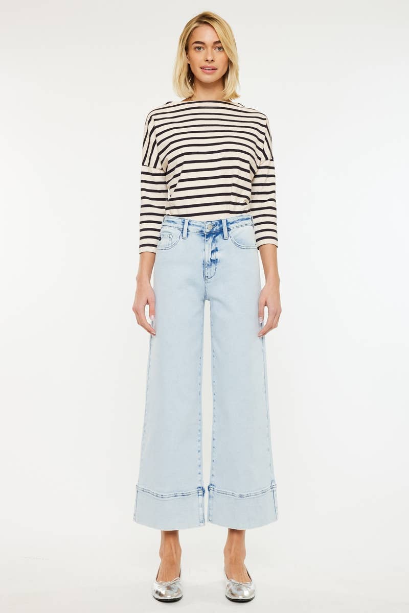 KC20085L-CRATER OPEN PACK HIGH RISE CROPPED WIDE LEG JEANS