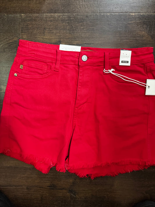 JB 150242 MR GARMENT DYED FRAYED HEM SHORTS-red