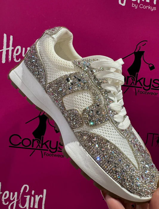 CORKYS-NO PROB-WHITE WITH CLEAR RHINESTONES
