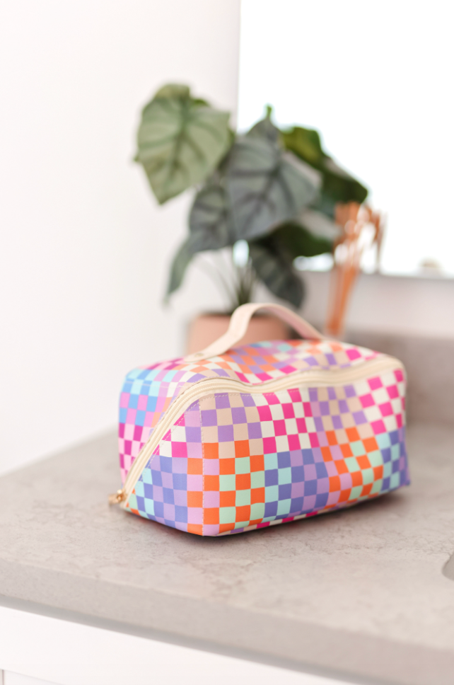 Happy Checkered- Hold All Make Up Bag (Multi Checkered)