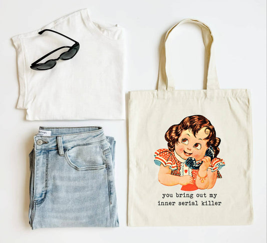 Inner Serial Killer Funny Tote Bag, Shoulder Bag, Book Bag