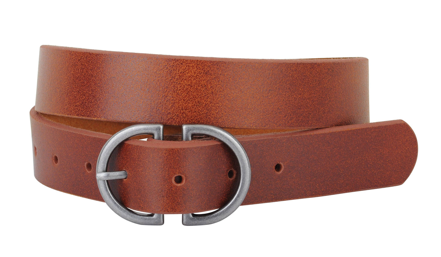 Silver Double D-Ring Buckle Leather Belt