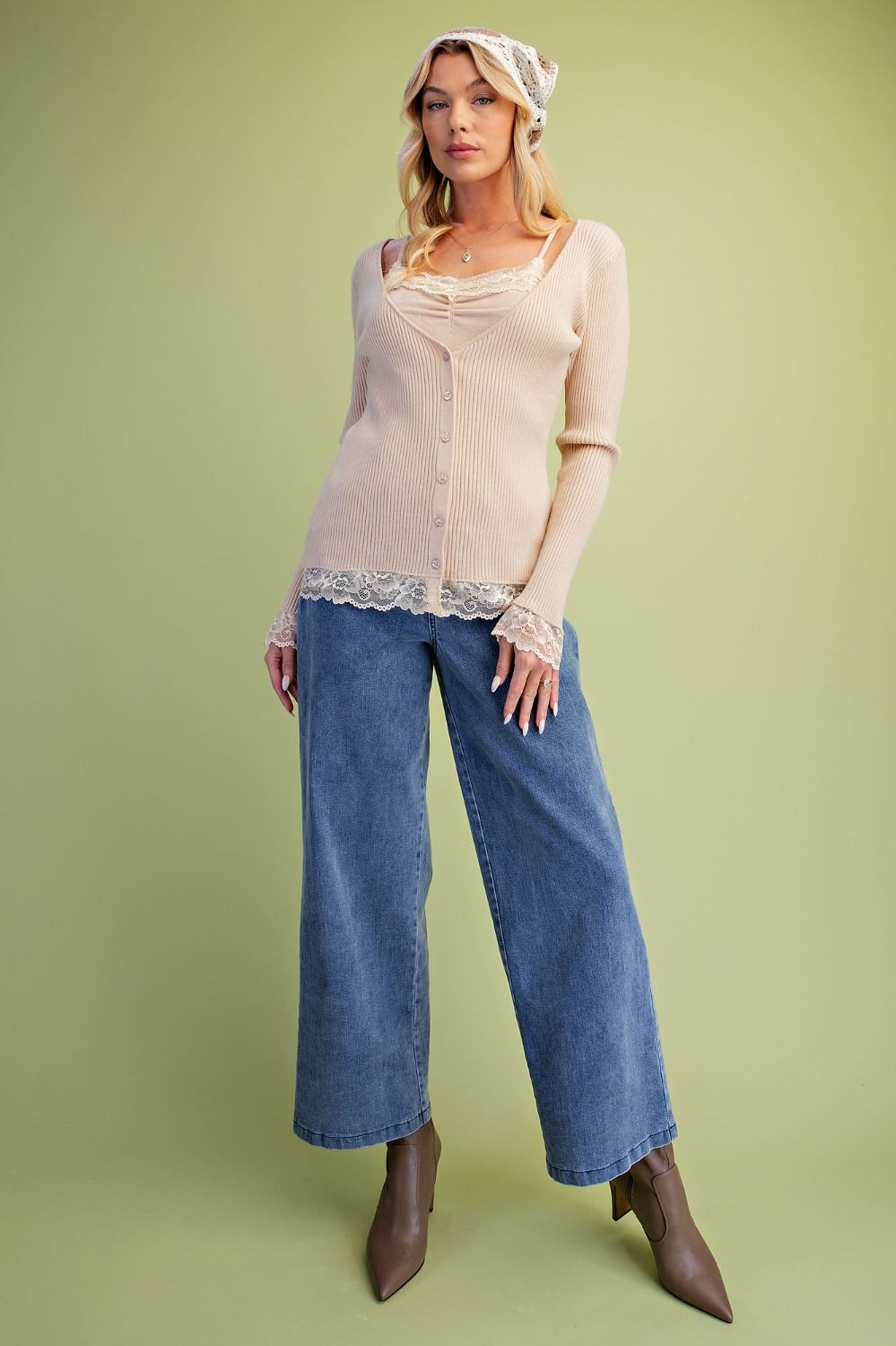 Easel ST200074 LONGSLEEVE TWO FER KNITTED SWEATER
