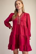 EASEL ED30170 BERRY TIERED FAUX SUEDE DRESS