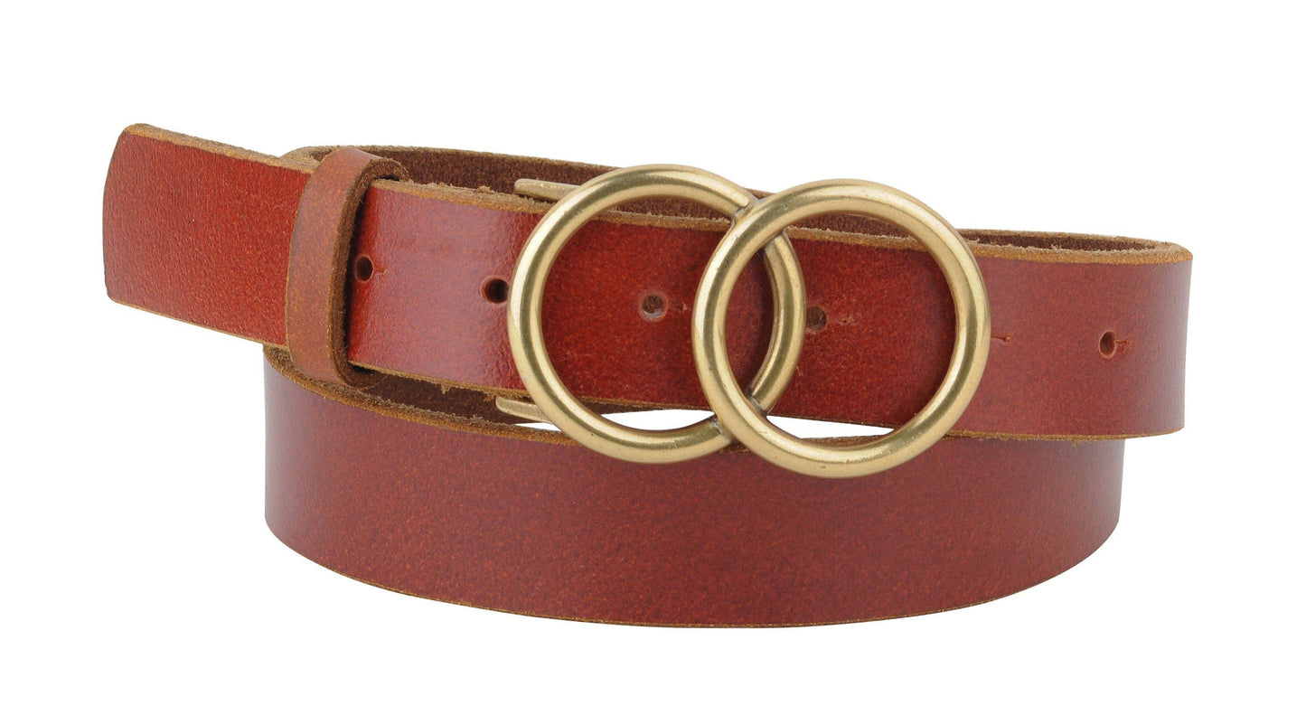 Double Circle Buckle Medium Width Leather Belt