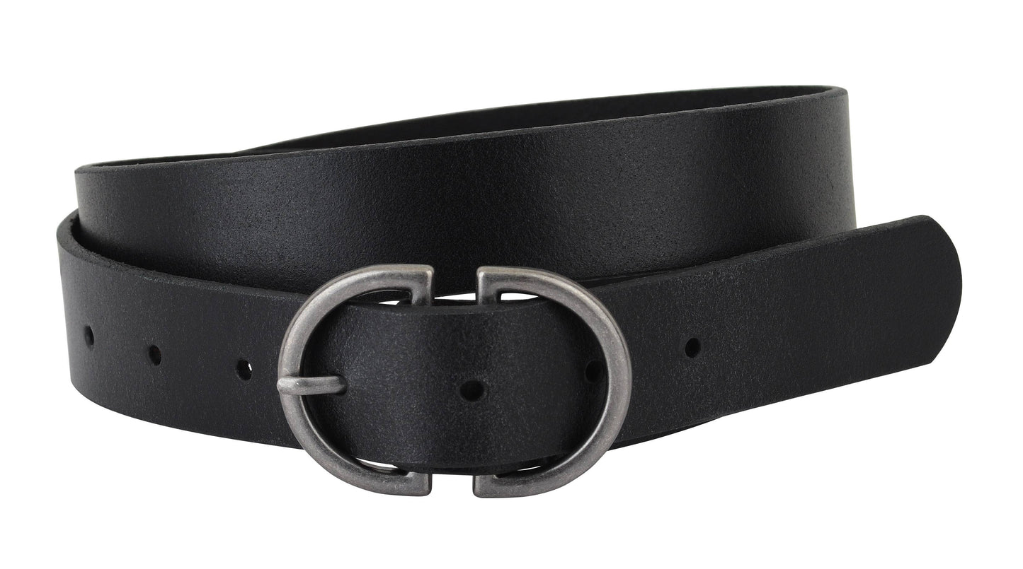 Silver Double D-Ring Buckle Leather Belt