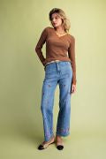 Easel ST100308 BROWN LONGSLEEVE LACE V-NECK TEXTURED RIBBED SHIRT