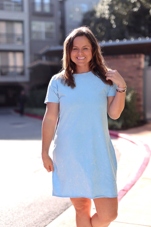 Mineral Wash Dress Focus on The Good - Sky Blue
