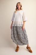 EASEL ET19137 ECRU WASHED LACE BOTTOM BOXY KNIT TOP
