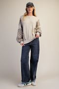 EASEL ET72161 CHARCOAL MIX FABRIC PULLOVER TOP