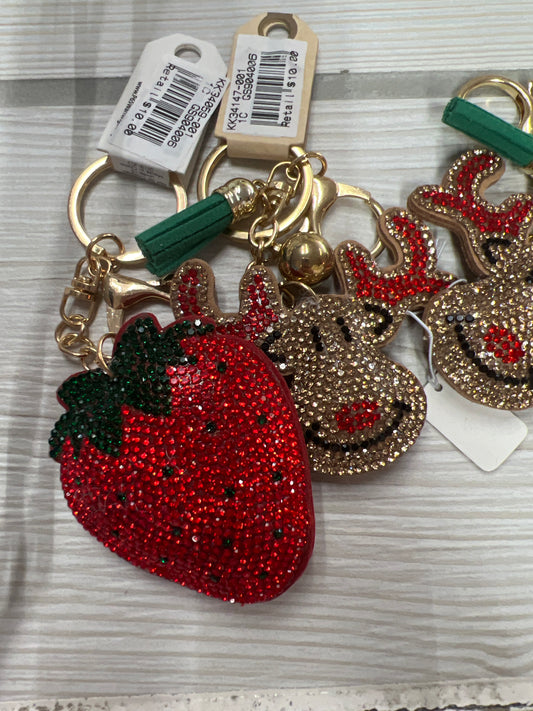 Rhinestone Puffed Vegan Leather Backed Keychain