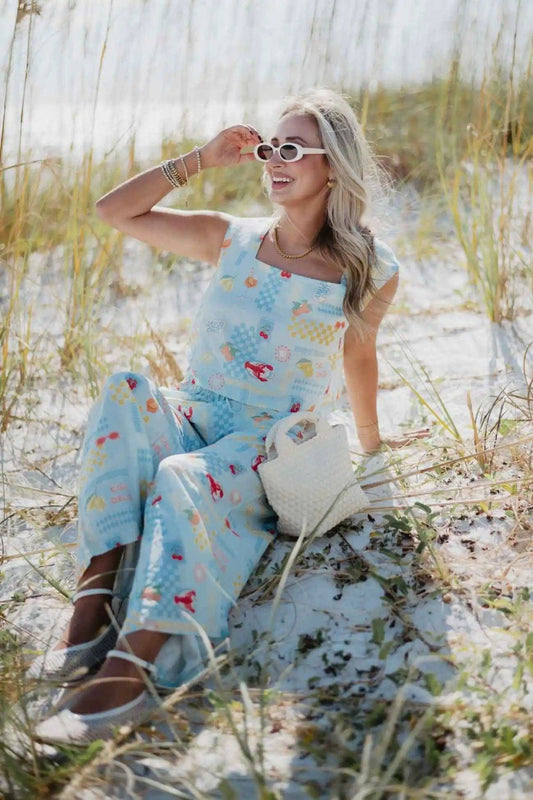 Light Blue Italian Summer Matching Sets Women