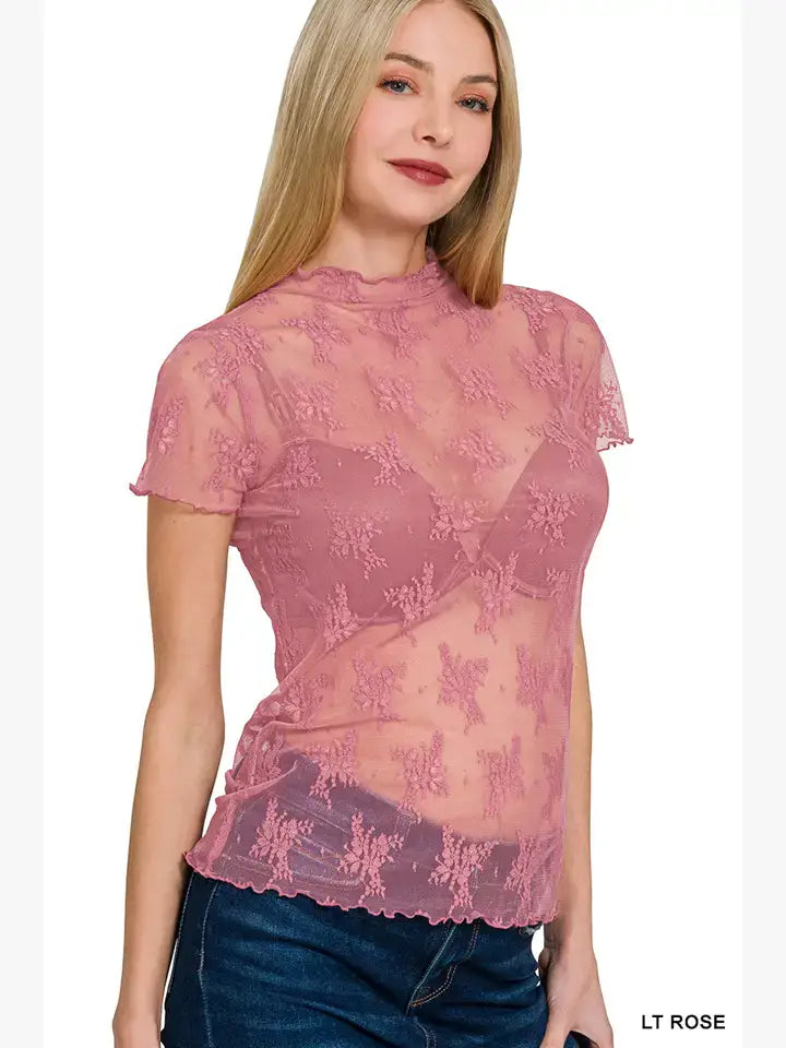, Lace See Through Layering Top