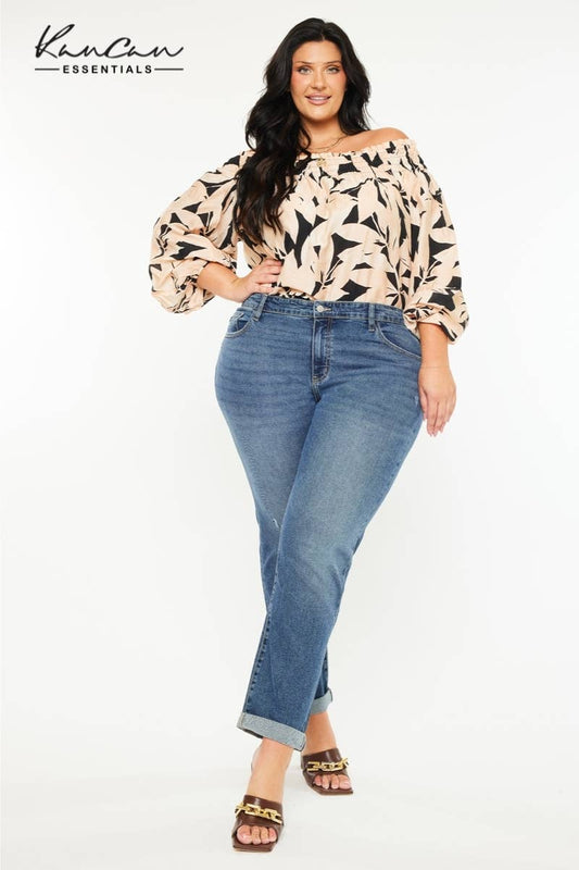 -KC20055D-P PLUS MID RISE SLIM BOYFRIEND DARK WASH