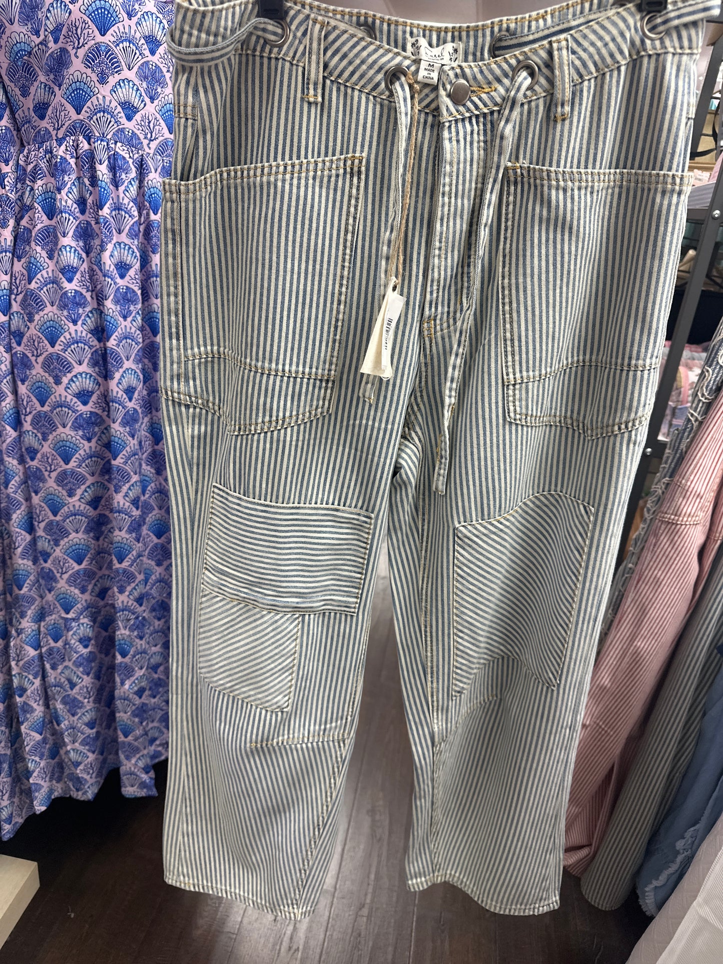 EB56216-Washed Denim Striped Washed Twill Pants