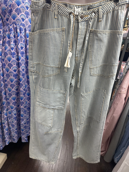 EB56216-Washed Denim Striped Washed Twill Pants