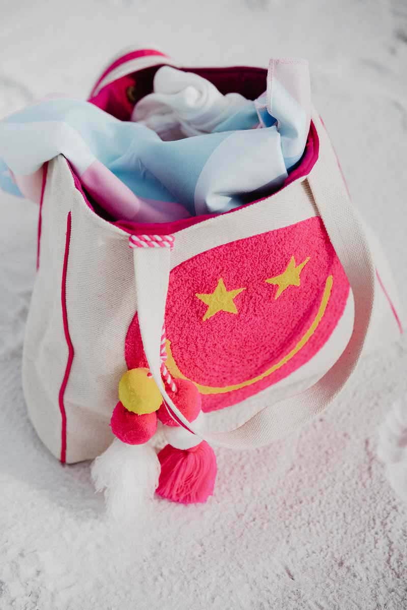Hot Pink Star Eye Happy Face Tote Bag for Women
