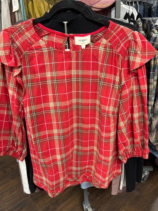 UMGEE K8970 PLAID 3/4 PUFF SLEEVE TOP