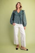 Easel ST200048 MOSS LONGSLEEVE MINERAL WASHED EYELET TOP
