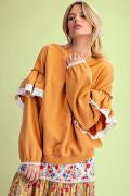 Easel ST100201 CAMEL LONGSLEEVE RUFFLE DETAILING TERRY SWEATSHIRT