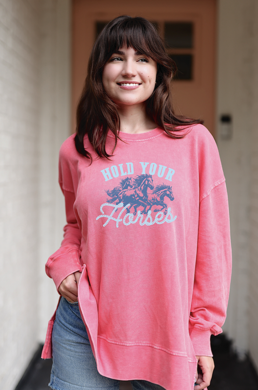 JLB Hold Your Horses (Coral) - Mineral Wash Pullover