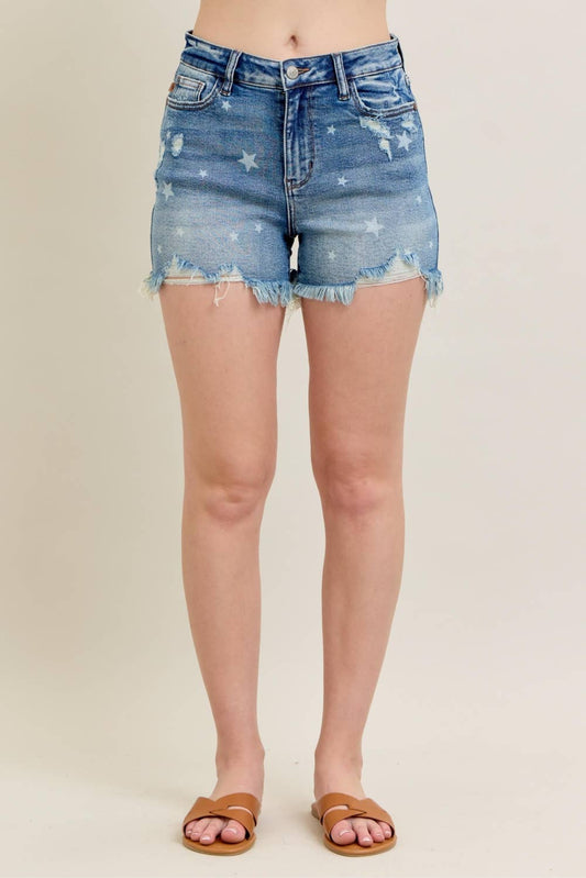 JB 150226 HW Star Print Cut Off Destroy Shorts