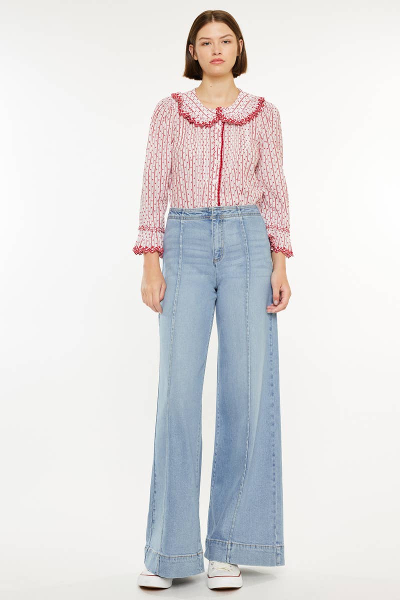 KC9403L-HIGH RISE WIDE LEG LIGHT WASH