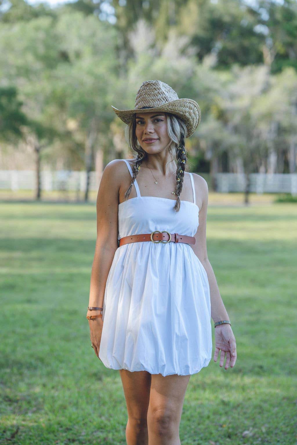 Double Circle Buckle Medium Width Leather Belt