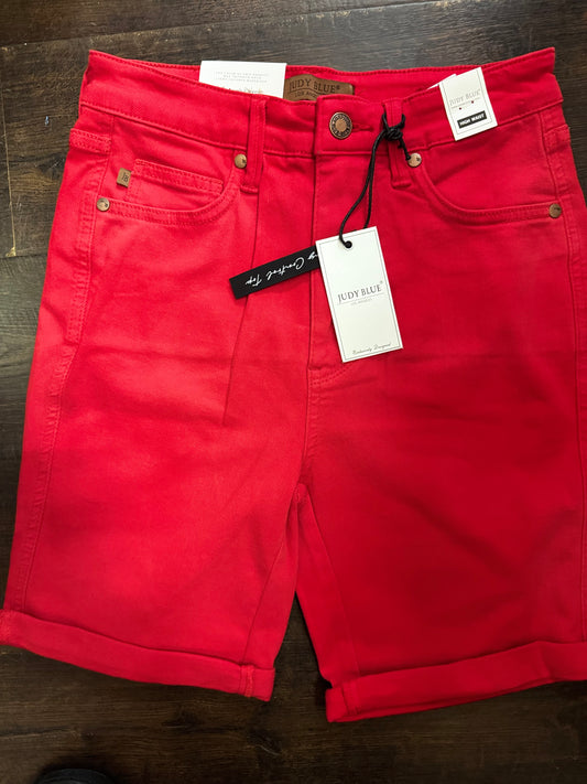 JB 150279 HW GARMENT DYED TUMMY CONTROL BERMUDA SHORTS- Red