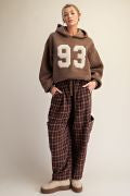 Easel EB57735 BROWN PLAID PATTERNED WOVEN BARRELL COTTON PANTS