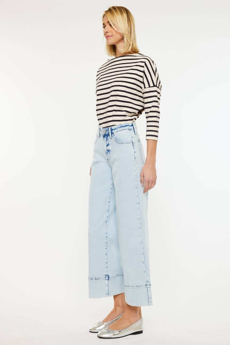 KC20085L-CRATER OPEN PACK HIGH RISE CROPPED WIDE LEG JEANS