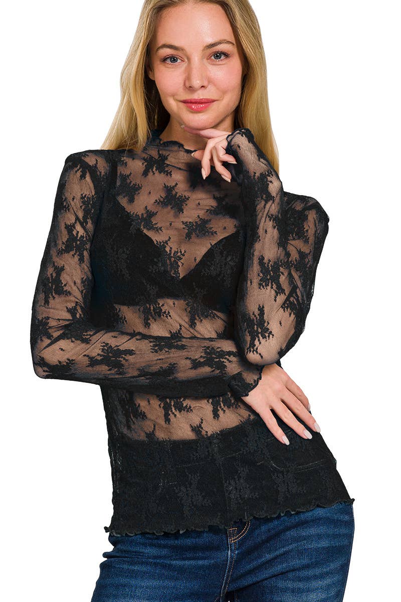 , Lace See Through Layering Top