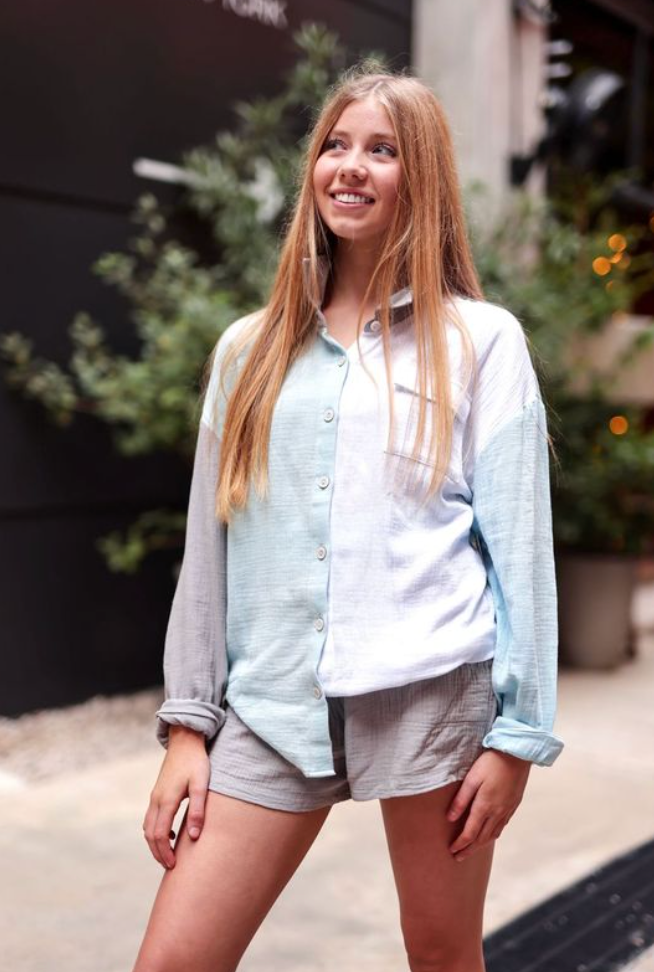 Everyday Gauze Shirt- Oasis (Cloud Grey/Sky Blue)