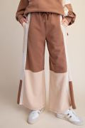 EASEL EB90272 MOCHA CROCHET MIX TERRY KNIT PANTS