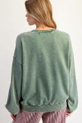 EASEL ET27372 JUNIPER GREEN LOVE EMBO MONKEY WASHED TERRY PULLOVER
