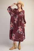 EASEL ED30167 BROWN FLORAL PRINTED RAYON GAUZE DRESS