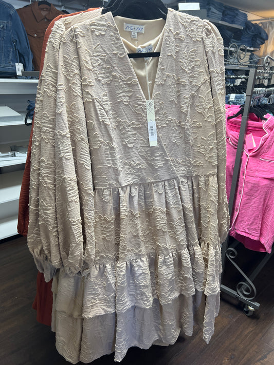 SHE SKY PSY7349 PLUS LS FLORAL TIER DRESS