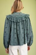 Easel ST200048 MOSS LONGSLEEVE MINERAL WASHED EYELET TOP