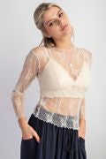 EASEL ET18261X IVORY PLUS SIZE-ALL OVER SHEER LACE TOP