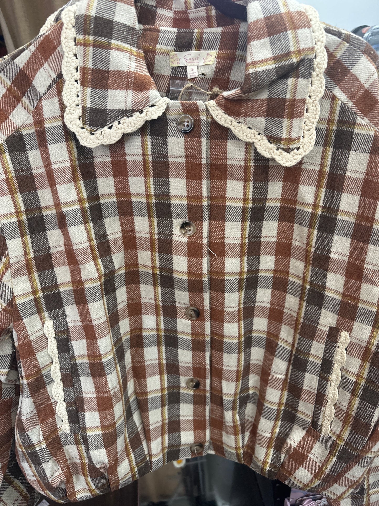 Easel ST100296 Chestnut PLAID WOOL BUBBLE HEM JACKET