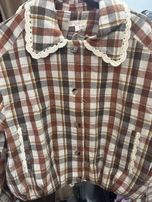 Easel ST100296 Chestnut PLAID WOOL BUBBLE HEM JACKET