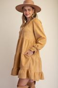 EASEL ED30170X CAMEL TIERED FAUX SUEDE DRESS