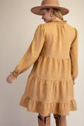 EASEL ED30170X CAMEL TIERED FAUX SUEDE DRESS